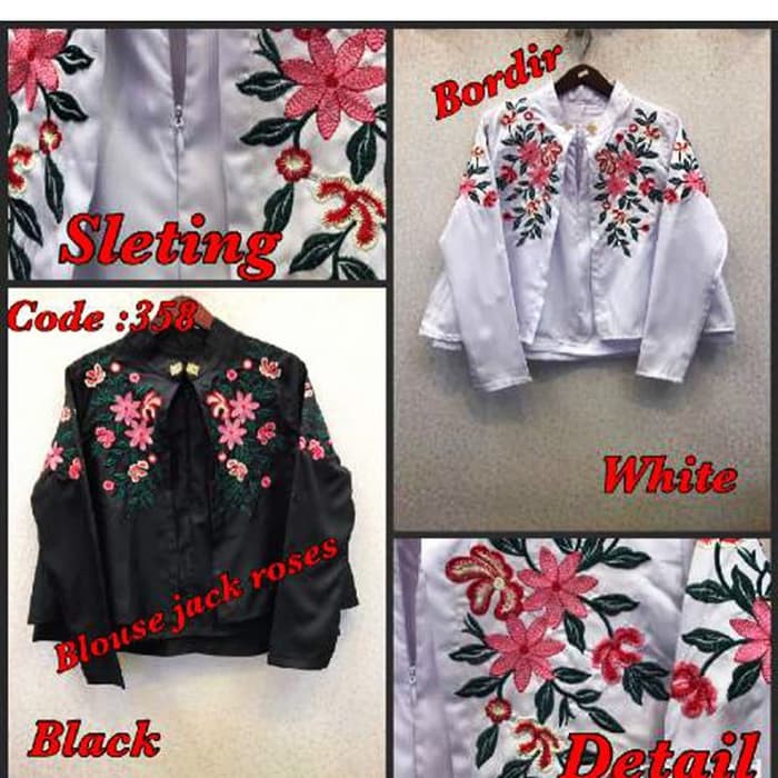 ATASAN MOTIF BUNGA/BLOUSE BORDIR BUNGA/BLOUSE HITAM/BLOUSE PUTIH