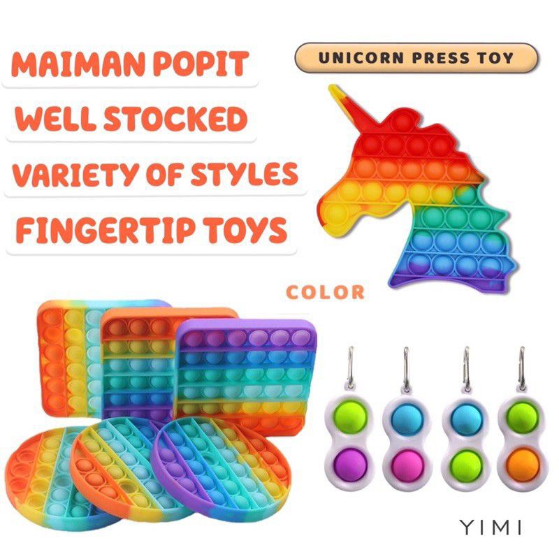[Himart]Mainan Squishy Bubble Pop It Bahan Silikon Warna Pelangi Untuk Penghilang Stress-1