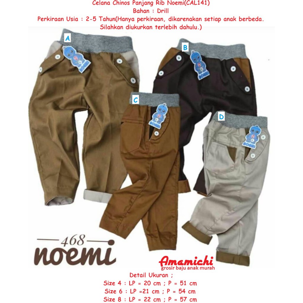  GROSIR  Celana  Chino  Panjang Rib Noemi Size 4 6 8 Anak  