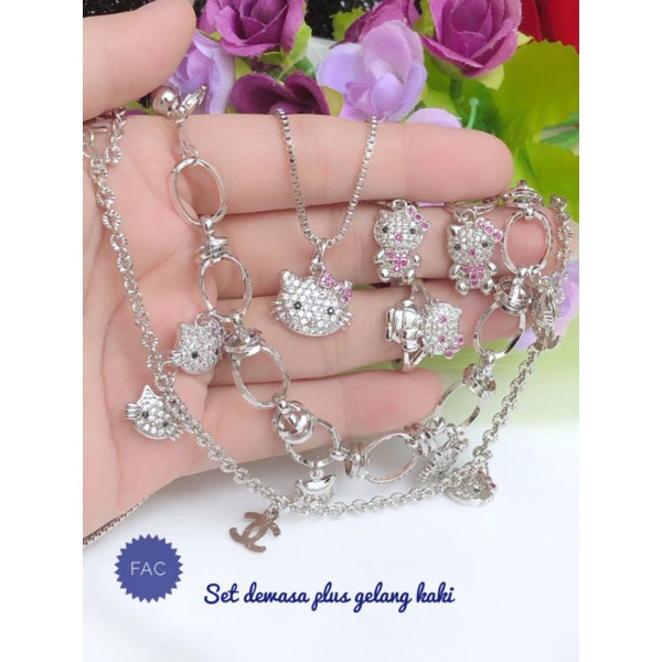 [Xuping] Set lengkap gelang kaki silver motif hello kitty dewasa 110621