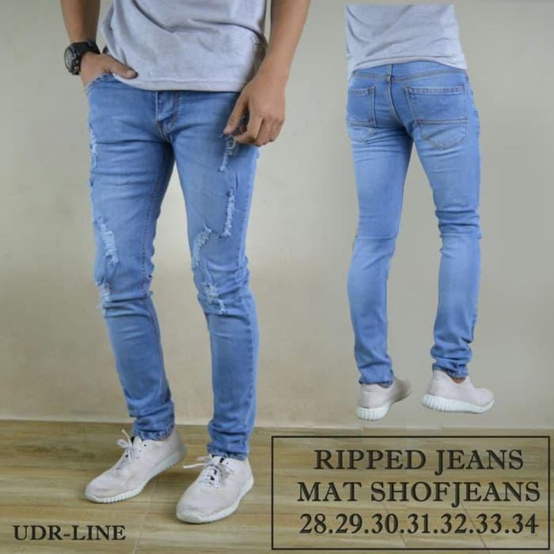 CELANA PANJANG SOBEK DISTRO STONE / JEANS SOBEK PANJANG PRIA