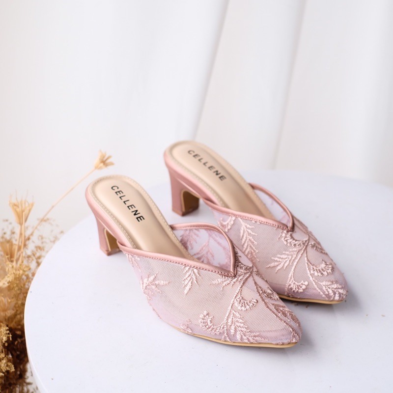 Cellene Clover Lace Heels / sepatu brokat wedding pesta 5cm