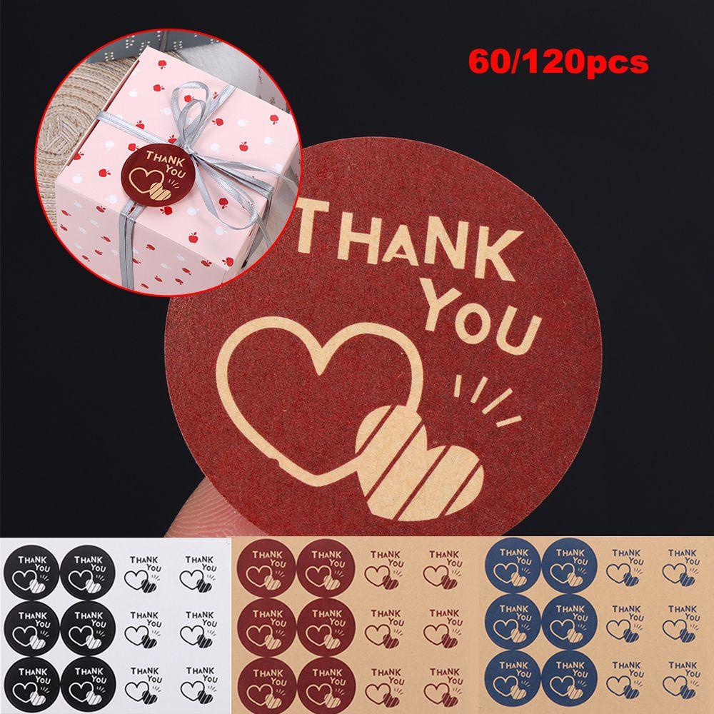 Populer 60 /120pcs Handmade Stiker DIY Cinta Hati Baking Hiasan Bulat Terima Kasih