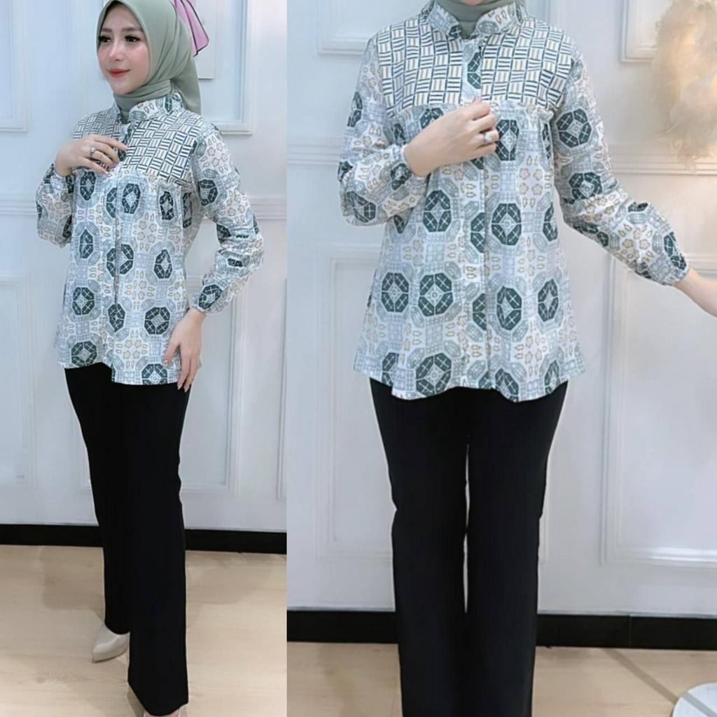 Baju Batik Wanita Modern Atasan Blouse Batik Kerja Kantor Wanita