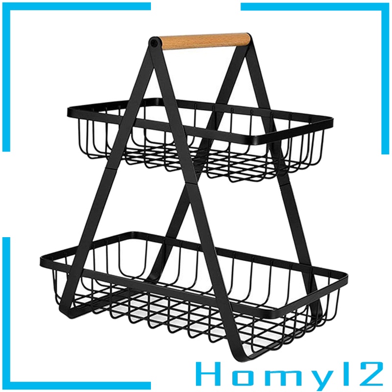 (Homyl2) Keranjang Buah / Roti Portable 2 Tingkat Bisa Dilepas