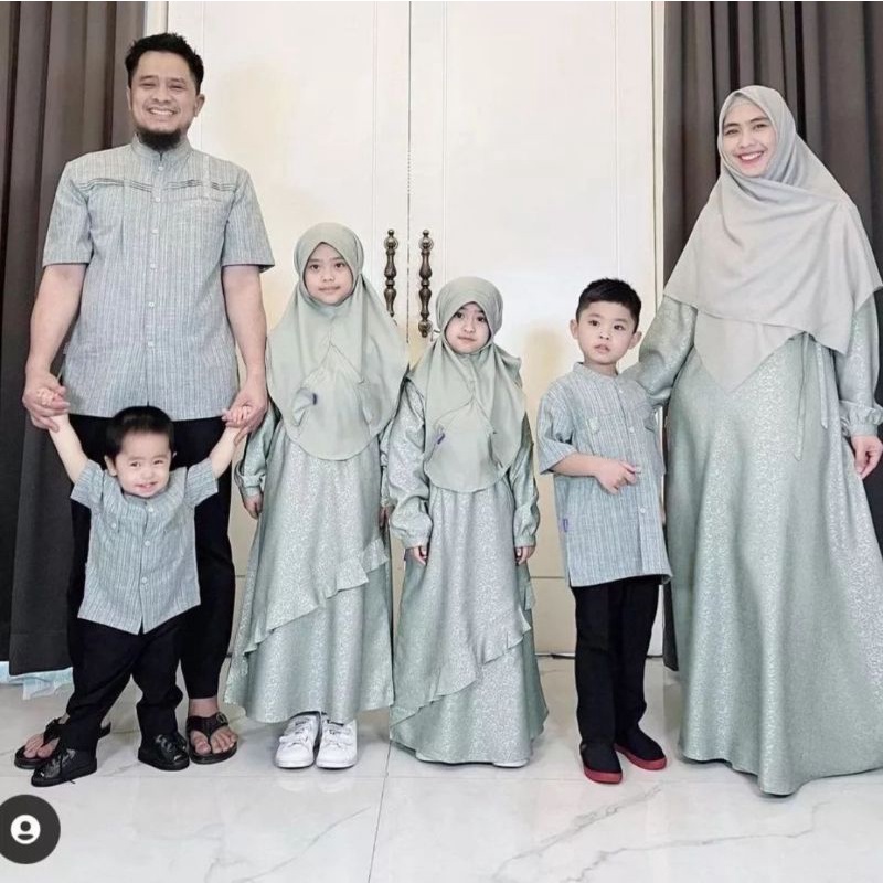 Sarimbit Family Original Series SR 06 Mint by Rauna Pride|Gamis Couple Ibu dan Anak|Gamis Anak set h