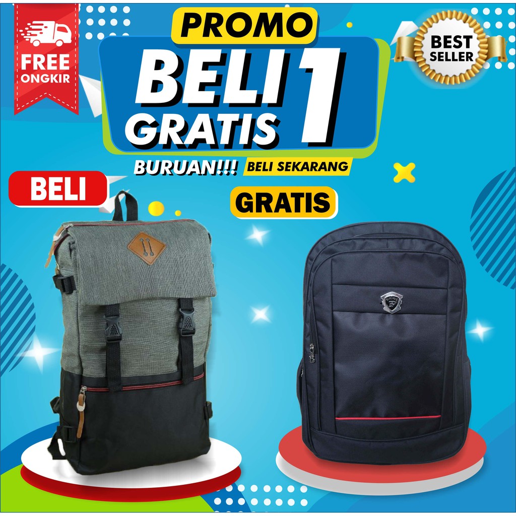 BELI 1 GRATIS 1 TAS GENDONG DISTRO BACKPACK POLO RANSEL LAPTOP SEKOLAH SMP SMA KULIAH CEWEK COWOK