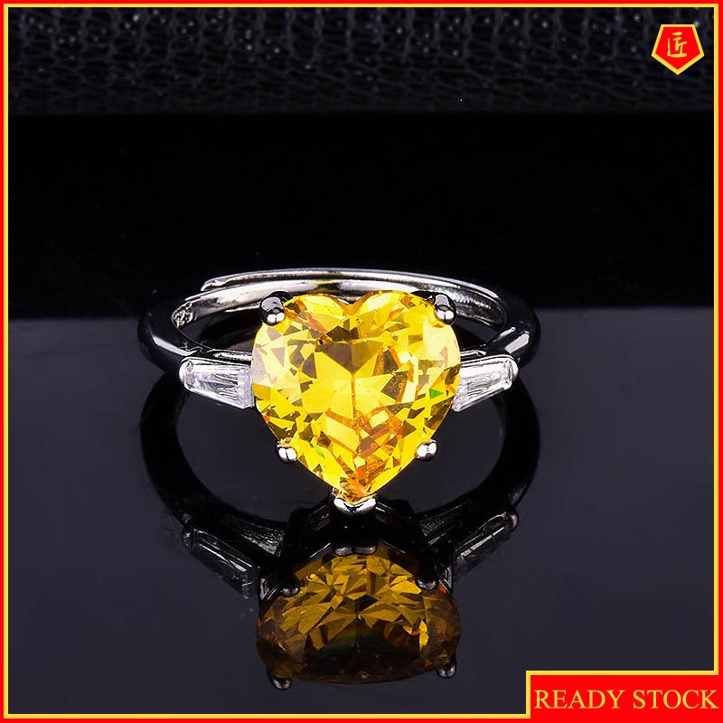 [Ready Stock]Inlaid Heart-Shaped Yellow Diamond Ring Classic Personality