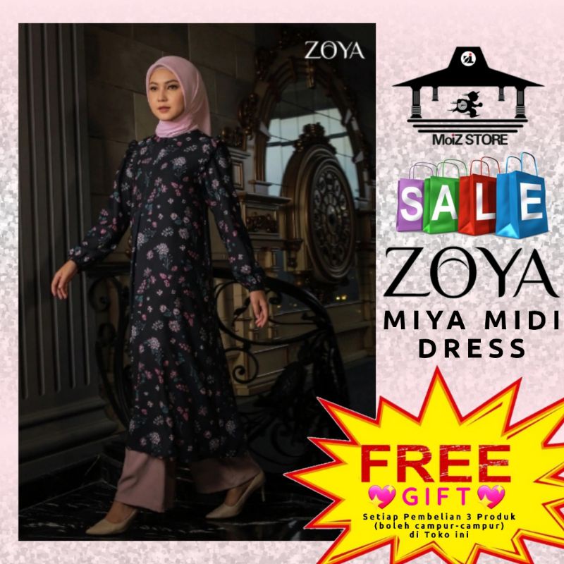 Zoya Miya Midi Dress Wanita Muslim Muslimah Model Terbaru Murah Baham Adem Zoya