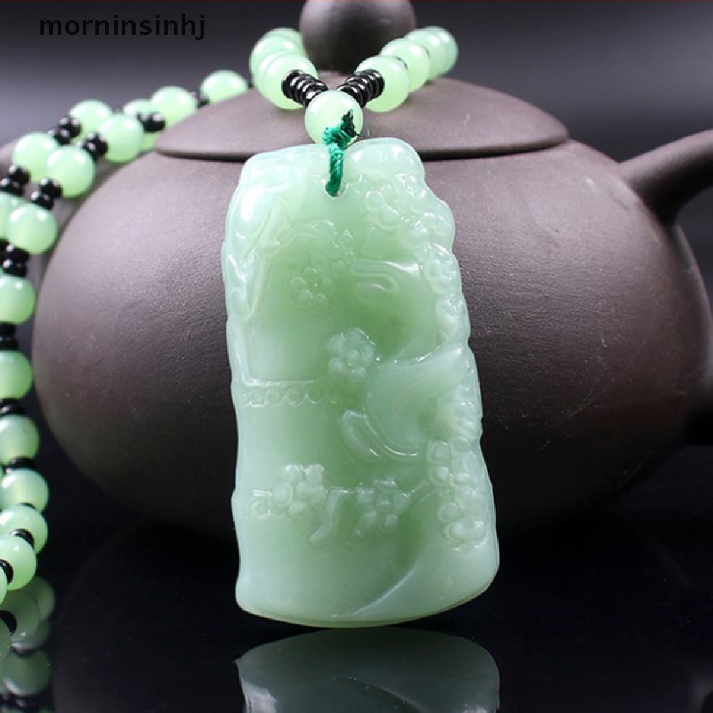 Mornin 1pc Liontin Giok Burmese Emerald Ukir Zodiak Tikus Handmade