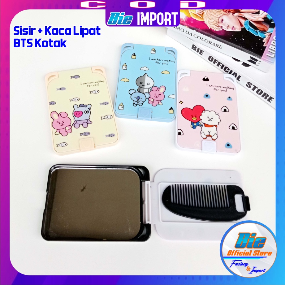 Kaca Sisir Karakter BTS / Paket Cermin + Sisir Lipat Portable Karakter BTS Korean Style Import