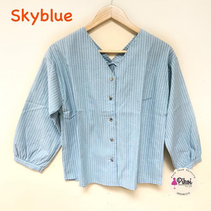 KUALITAS BAGUS KEMEJA BOYFIE GARIS / KEMEJA WANITA MURAH / KEMEJA V NECK / SALUR