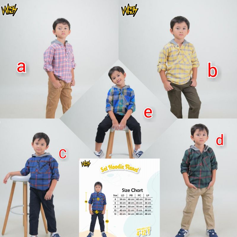 Set Hoodie Flanel Whaz Whuz. setelan anak cowok. jaket hodie Flanel Anak