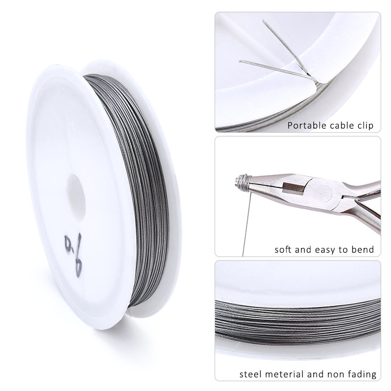 304 Stainless Steel Bead String Wire DIY Jewelry Wire untuk Kalung Gelang Manik-manik Pekerjaan Kerajinan Perhiasan Membuat Persediaan 6 Ukuran