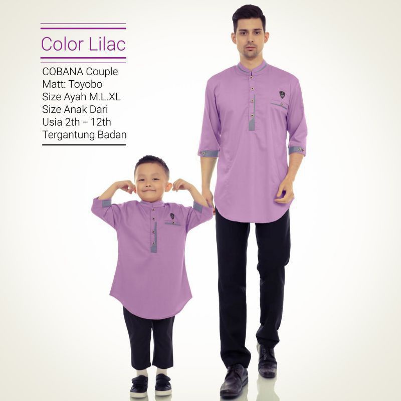 KOKO QURTA COUPLE LILAC COBANA / KOKO QURTA COUPLE PRIA WARNA LILAC / KOKO COUPLE  AYAH DAN ANAK WAR