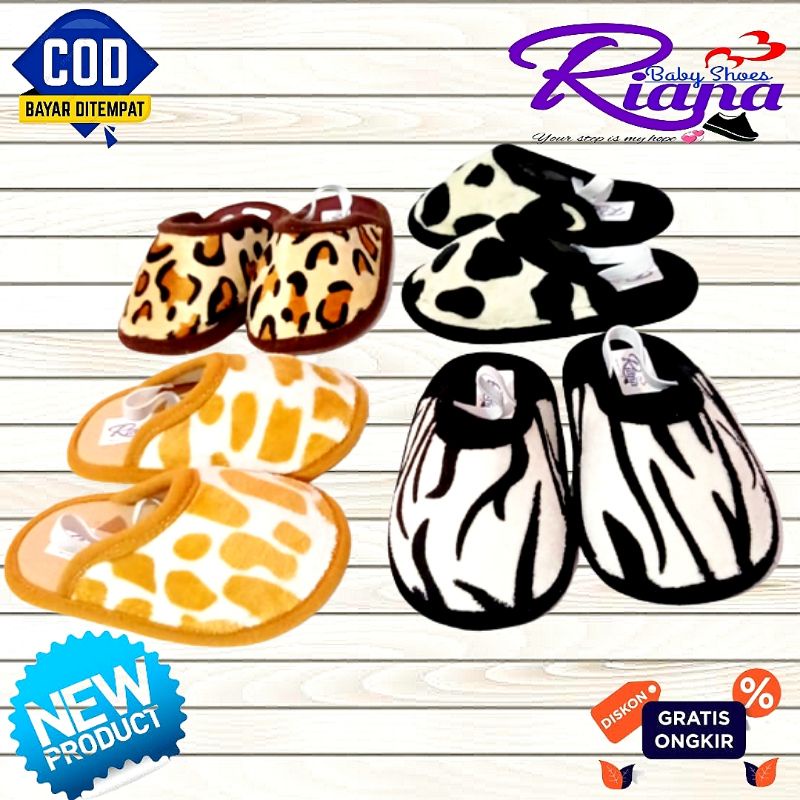 Sandal Slop Bayi BAPAU motif bulu animal skin Colour usia 6-18 Bulan