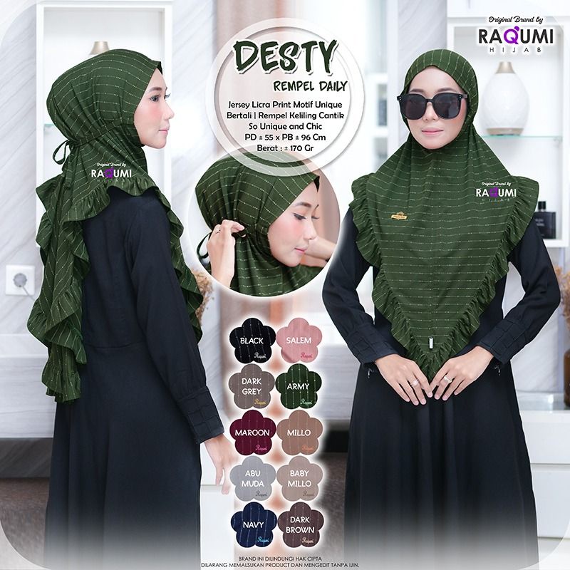 DESTY RAMPLE DAILY ORIGINAL RAQUMI | JILBAB TALI RAQUMI | JILBAB ARMY | JILBAB JERSEY TALI