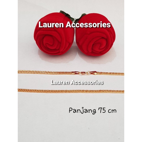 Kalung Dewasa Panjang 75cm Motif Rantai Pipih Rait Dua Perhiasan Imitasi Lapis Emas Kuning KL 2410