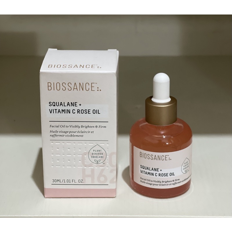 Biossance Squalane + Vitamin C Rose Oil 4ml, 12ml, 30ml. Made in USA.