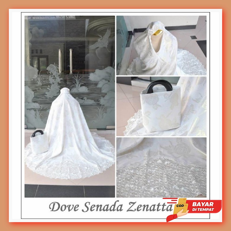 Mukena Dewasa Cantik Polos Putih Terbaru Rukoh Mukenah Traveling Jumbo Bahan Semi Sutra - Payet Isab