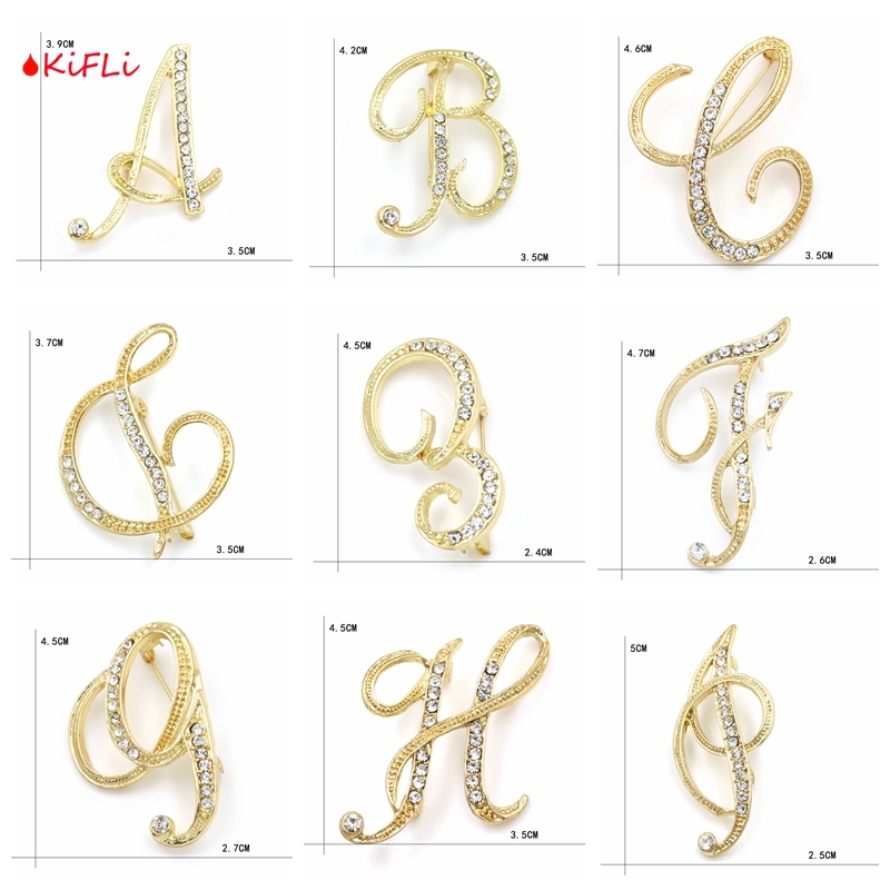 26 Huruf,Zinc Alloy,Crystal Clear,Rhinestone Bros,Pins untuk Wanita di ,Warna Silver Disepuh