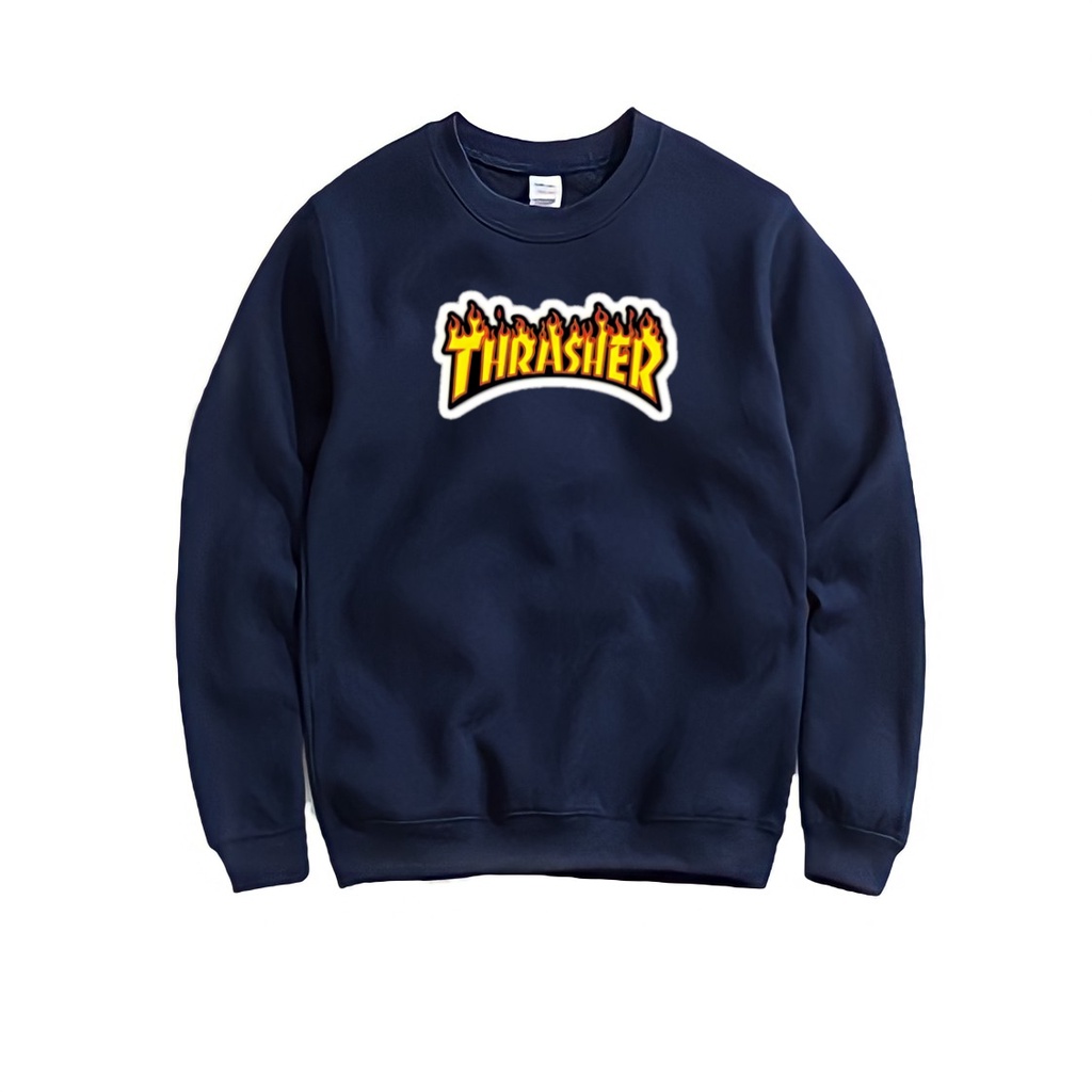 Sweater Crewneck Pria Wanita Thrasher Katun Fleece
