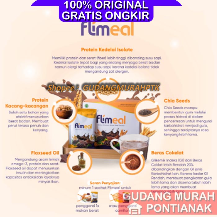 Flimeal (Meal Replacement) - 1 Box (isi 12 sachet) - Coklat Vegan Detox kesehatan