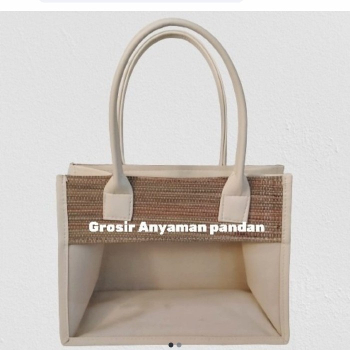 

NEW Tas PARCEL MIKA MENDONG GAGANG VINIL tas anyaman tas pandan tas hamper - Mendong, 24x12x21cm