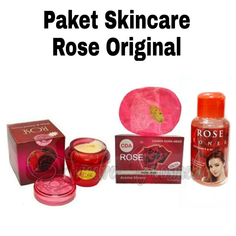 PAKET SKINCARE ROSE ORIGINAL (CREAM ROSE +TONER ROSE +SABUN ROSE +SERUM ROSE )