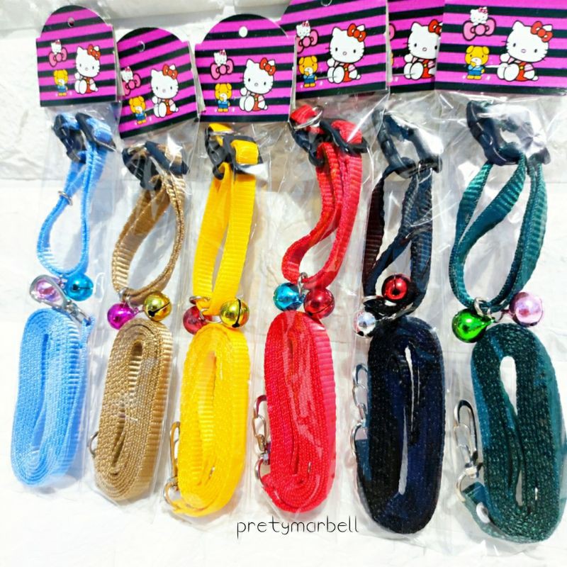 Tali Kucing Polos + Kalung Lonceng 14mm Double / Aksesoris Hewan Anjing Musang Murah