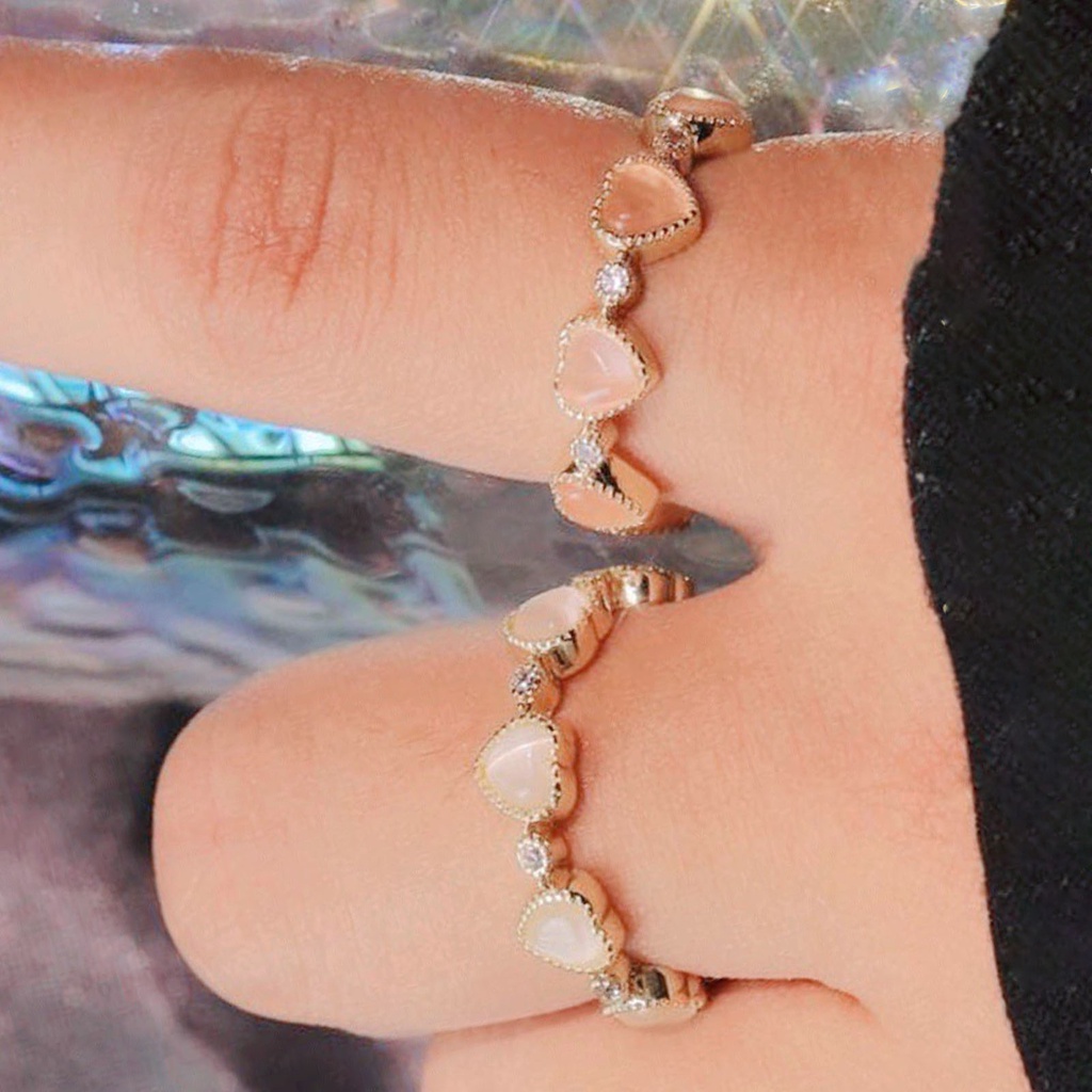 Hu Hu Hu Hu Hu Alat Bantu Pasang Kacamata♡ Cincin Tembaga Model Terbuka Adjustable Bentuk Hati Hias Opal Untuk Wanita