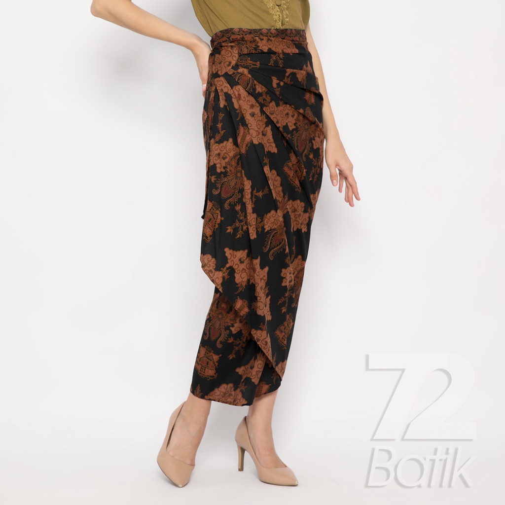 ROK BATIK SPAN Skirt Lilit Kebaya Instan Modern Wanita Motif Rumah Adat Warna Hitam 721742 Cap 72