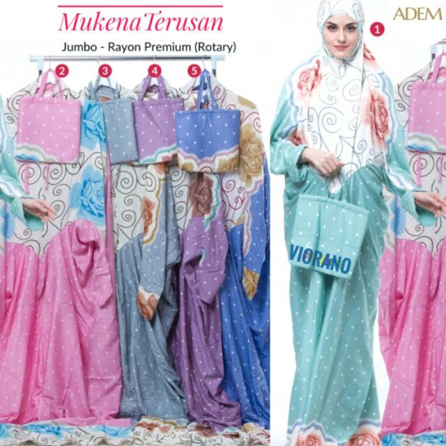 Mukena Terusan Jumbo Rayon Adem Motif Bunga / Mukena Terusan Polkadot / Perlengkapan Sholat Wanita