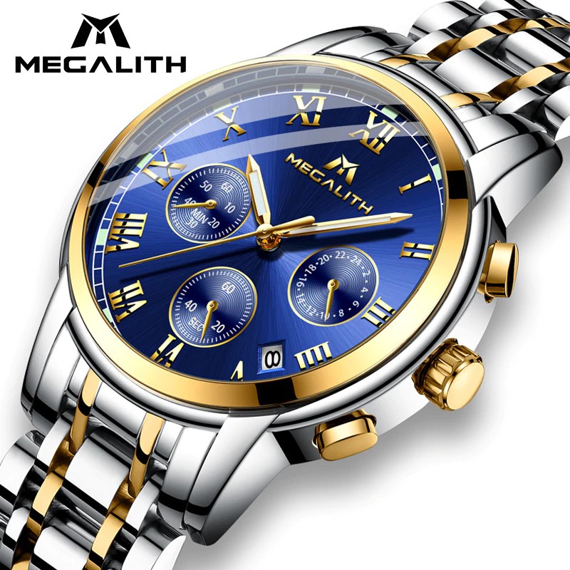 GROSIR MEGALITH Luxury Luminous Watches Men Waterproof Stainless Steel Analogue Wrist Watch