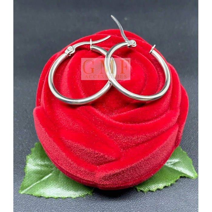 Anting Titanium Bulat Hoop Warna Perak Anting Gipsy Anti Karat Stainless Steel-2,5cm