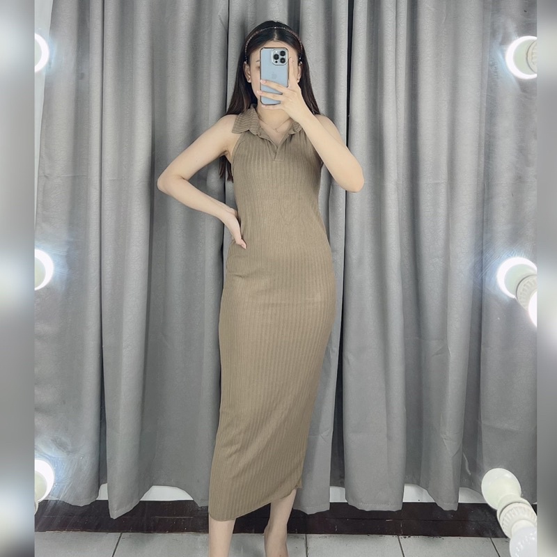 Dress collar bodycon rib | Dress korea