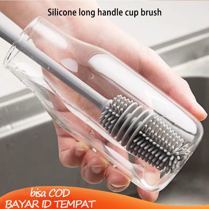 Sikat Pembersih Botol Cangkir Gelas Bahan Silikon Dengan Gagang Panjang Serbaguna Bottle Soft Cleaning Brush Acc Plus