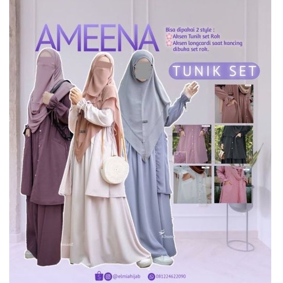 Ameena Tunik Set Rok by Khumaaz Azda | set tunik syari | tunik dan rok daily
