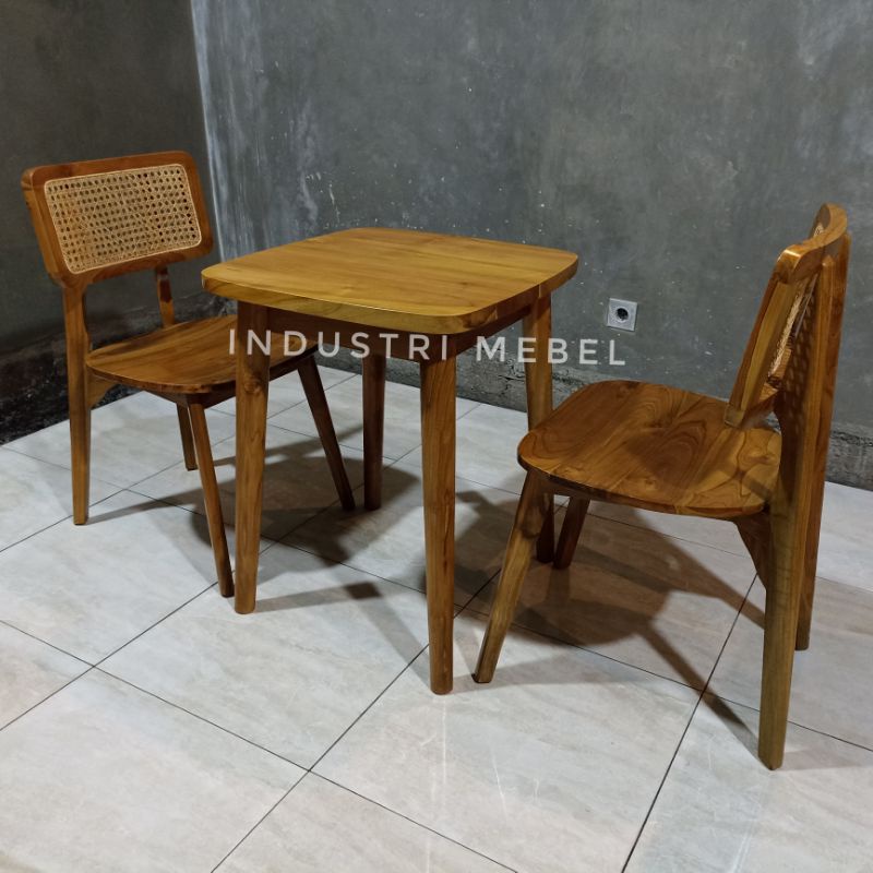 Satu Set Meja Kursi Makan Cafe - Kursi Cafe Rotan - Meja Cafe Kopi Scandinavian