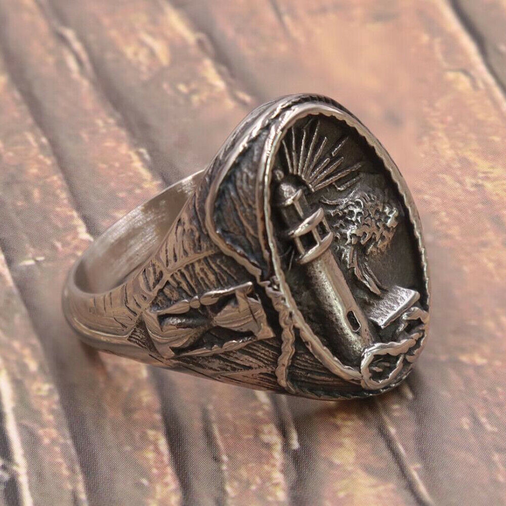 Viking Bajak Laut Mercu Suar Vintage Perak Baja Titanium Perhiasan Fashion Pria Cincin Rings