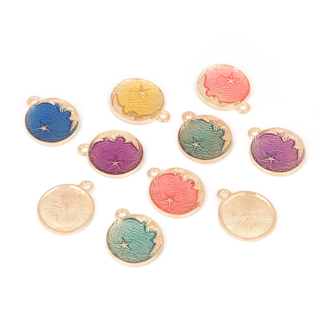 5-10 PCS Paduan Liontin Bulat Bintang Bulan/Planet Enamel Pesona Liontin untuk DIY Perhiasan Temuan Kalung Gelang Anting-Anting Membuat