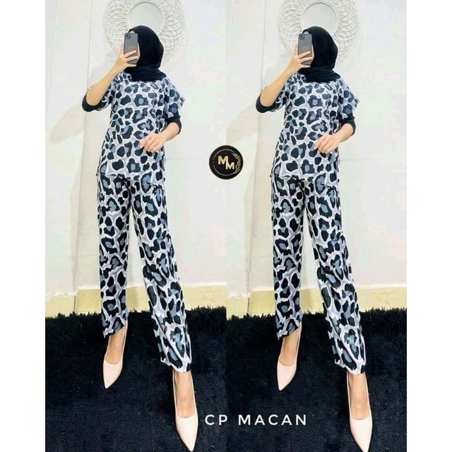 SETELAN CP LENGAN PENDEK RAYON // MOTIF LEOPARD // SETELAN CP TEBARU // CP ANDIN