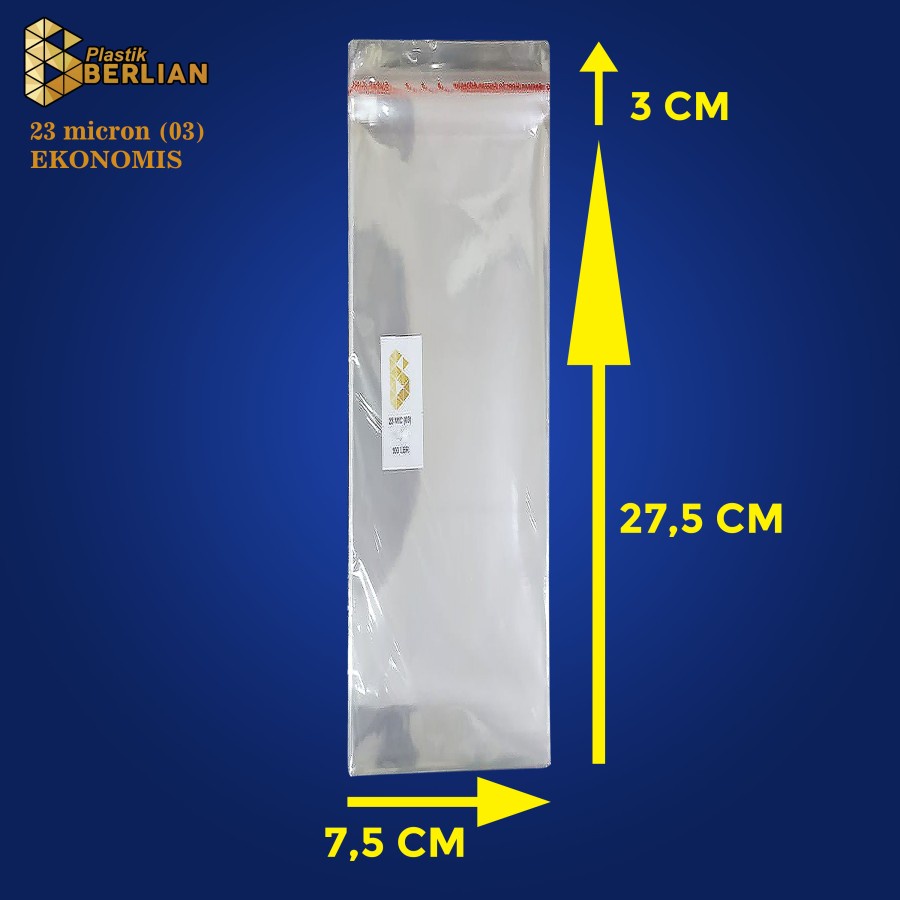 

7,5 x 27,5 cm Plastik OPP EKONOMIS 23micron (100 lbr) (lem/seal)