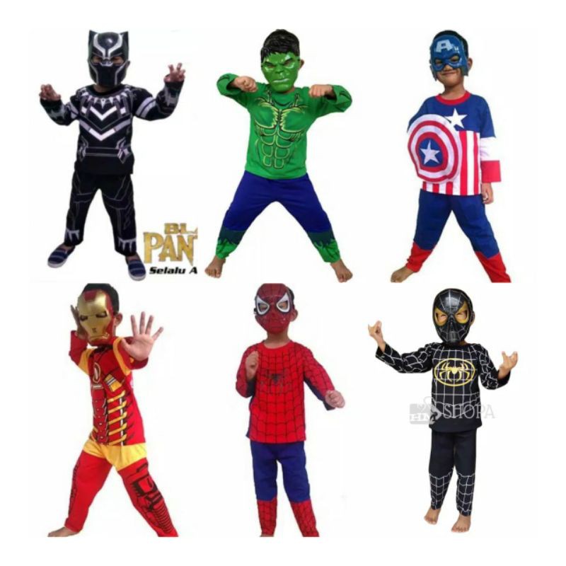 baju anak superhero evengers kapten amerika huluk spidermen