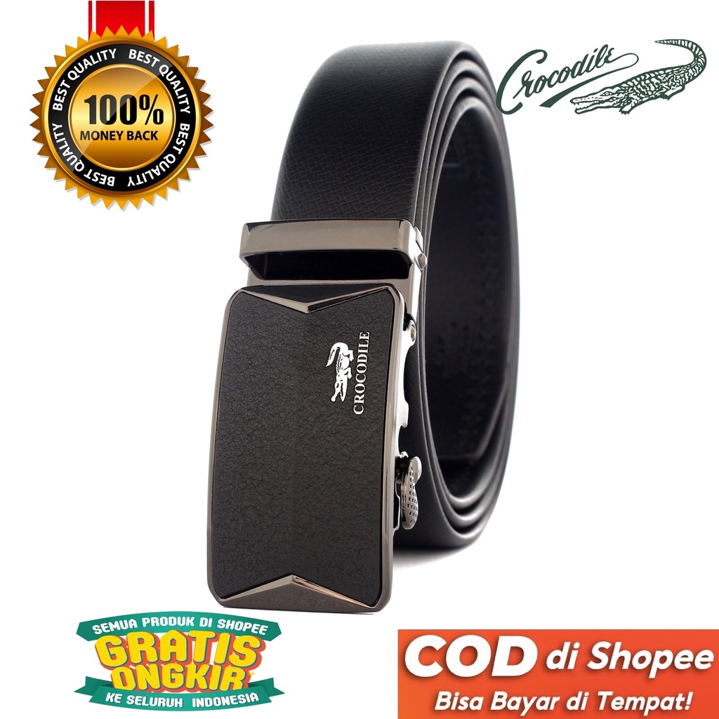 TOKOKOE - Gesper Ikat Pinggang Pria model Rel Big Size Kulit - Croc CR48 Hitam