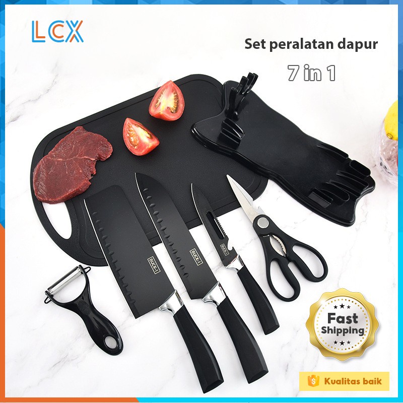 LCX PISAU SET 7 IN 1 TALENAN /Poenscae KITCHEN KNIFE SET / Pisau Dapur Set FREE TALENAN MURAH /VS