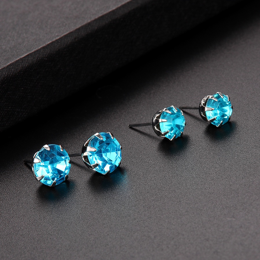 Set Anting Kristal Zirkon | Anting Permata Buatan Bentuk Geometris | 12 Pasang Anting | Aksesoris Wanita