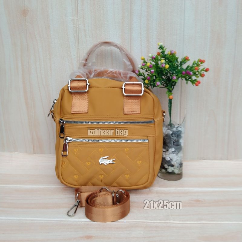 Tas slempang cibao 3ruangterbaru bahan motif bordir ukuran 21x25cm-Kuning