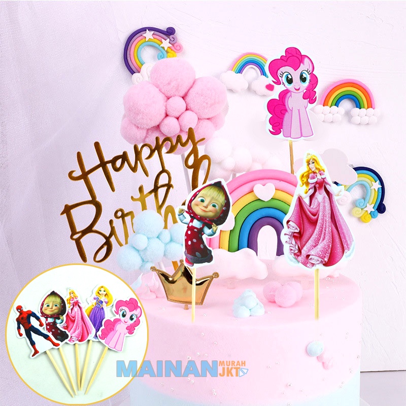 MAINANKEI PERLENGKAPAN PESTA CUP CAKE TOPPER KARAKTER SET ISI 10 HIASAN KUE ULANG TAHUN