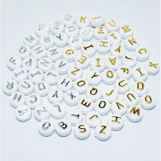 40pcs Manik-Manik Bentuk Huruf Alfabet Warna Emas Dan Silver Ukuran 5x10mm Untuk Membuat Perhiasan